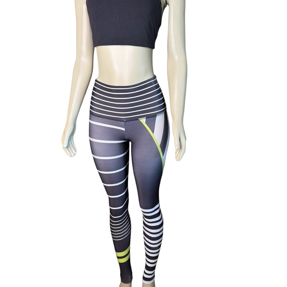 Onzie Black, White, and Yellow Striped Leggings